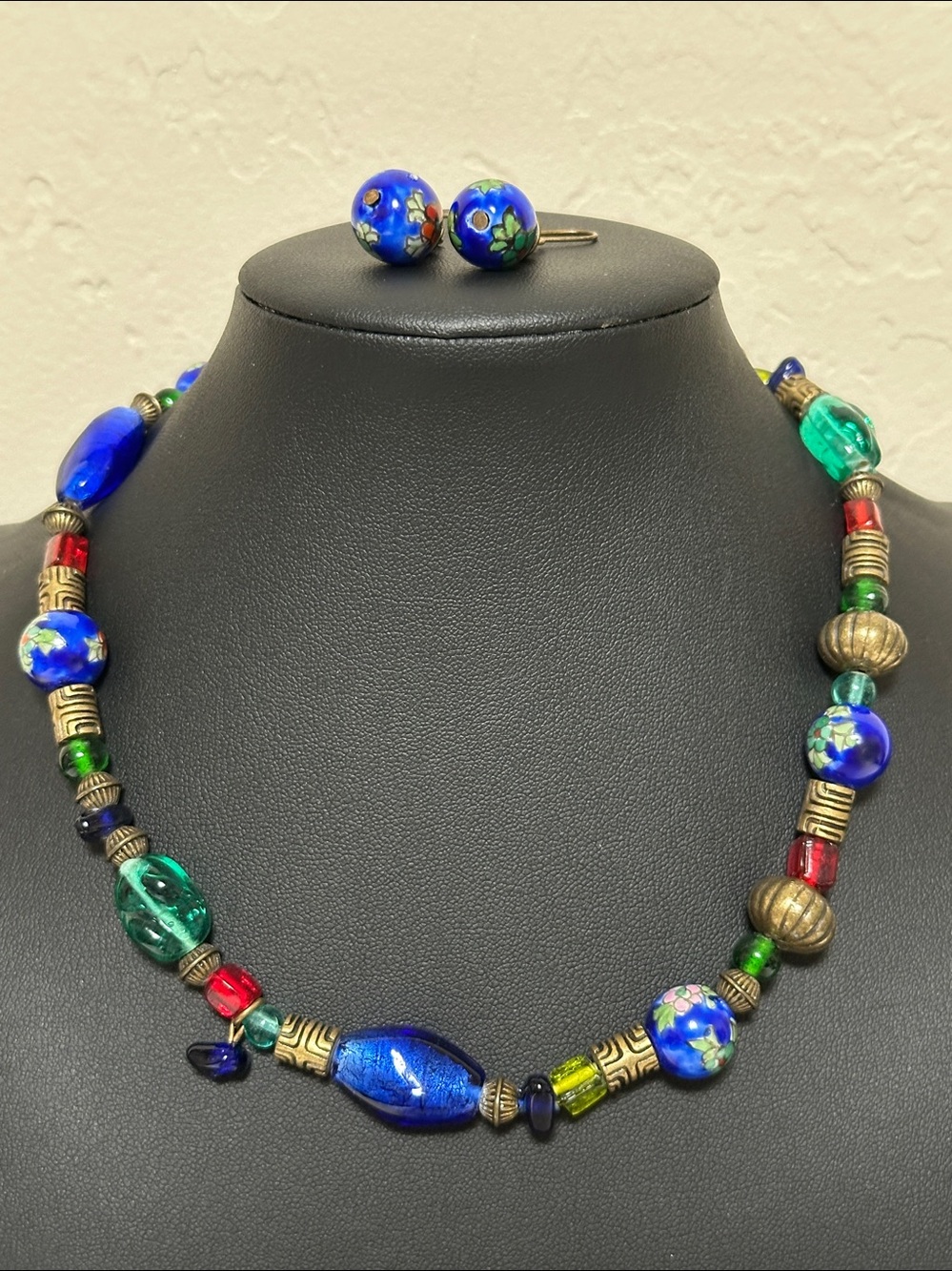 Chico’s Cloisonné Glass Breaded Necklace & Earring Set